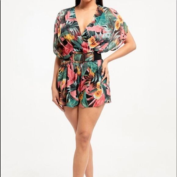 Tropical Kimono Chiffon Romper - Picture 3 of 10